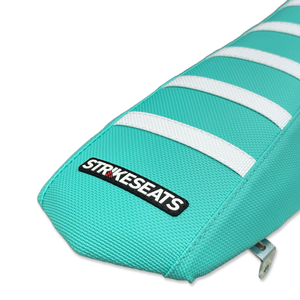 CRF110/125F 2019+ Teal W/White Ribs Tall Seat Assembly - Strike Seats