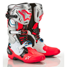Load image into Gallery viewer, ALPINESTARS 2024 TECH 10 BLACK/WHITE/SILVER/FLURO RED BOOTS
