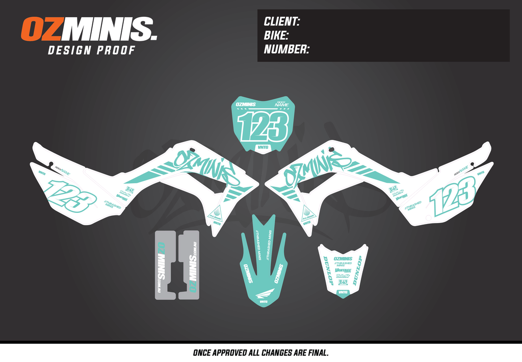 CRF110 - GRAFFITI WHITE/TEAL GRAPHICS KIT