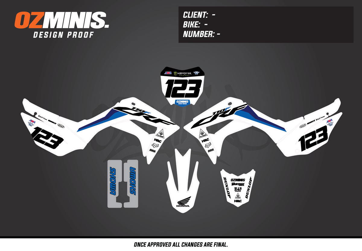 CRF110 - HRC WHITE GRAPHICS KIT – Ozminis Motorsport