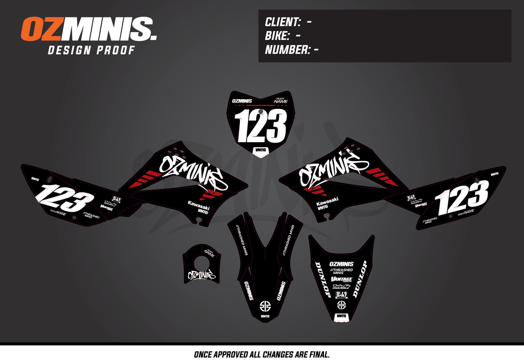 KLX110 - GRAFFITI BLACK/RED GRAPHICS KIT