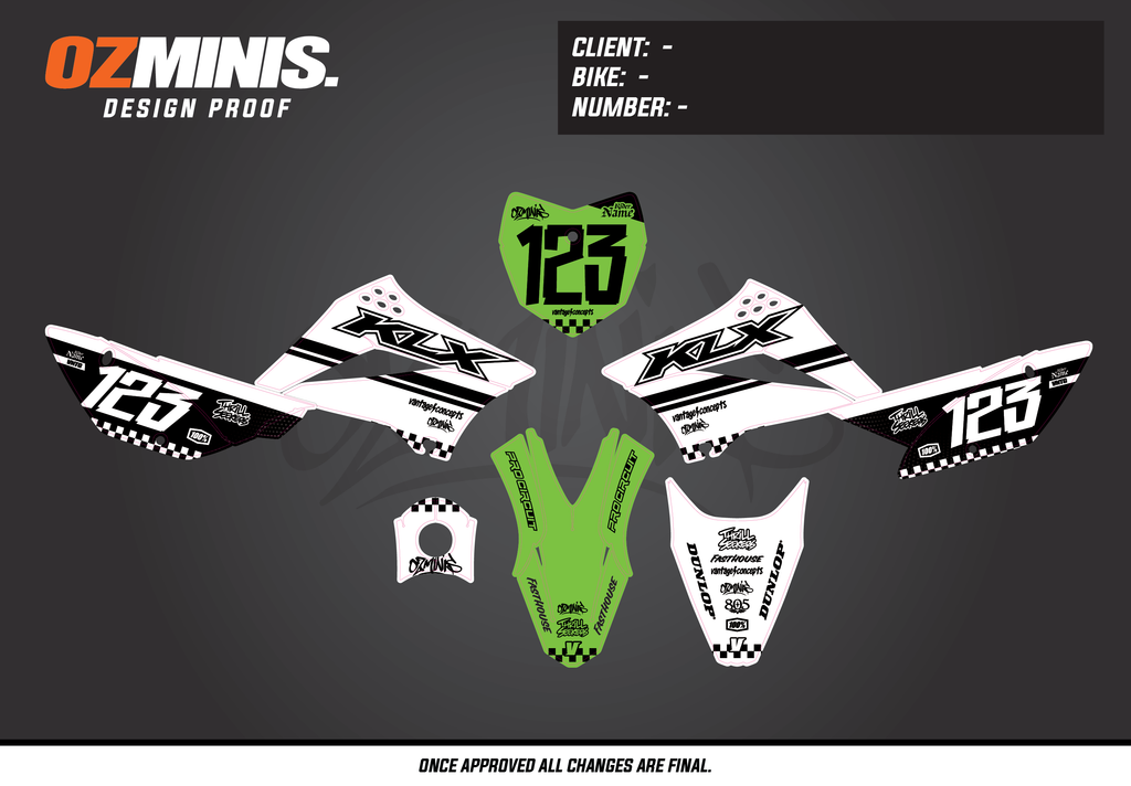 KLX110 - THRILL WHITE/GREEN GRAPHICS KIT